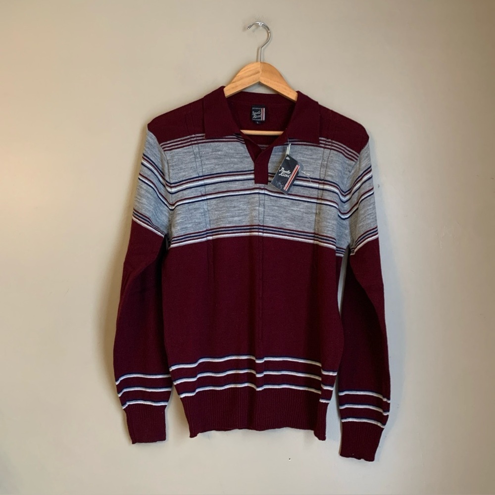 Paolo Ricci Acrylic Large Vtg Knit sweater grandpa Dead Stock 60’s 70’s Collar